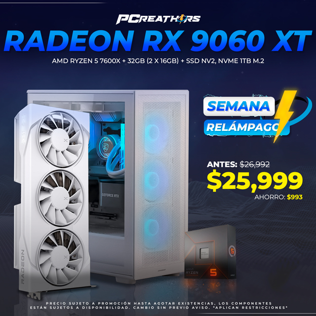 SRPCR30 - EQUIPO AMD Ryzen 5 7600X + 32GB (2 x 16GB) + Radeon RX 9060 XT