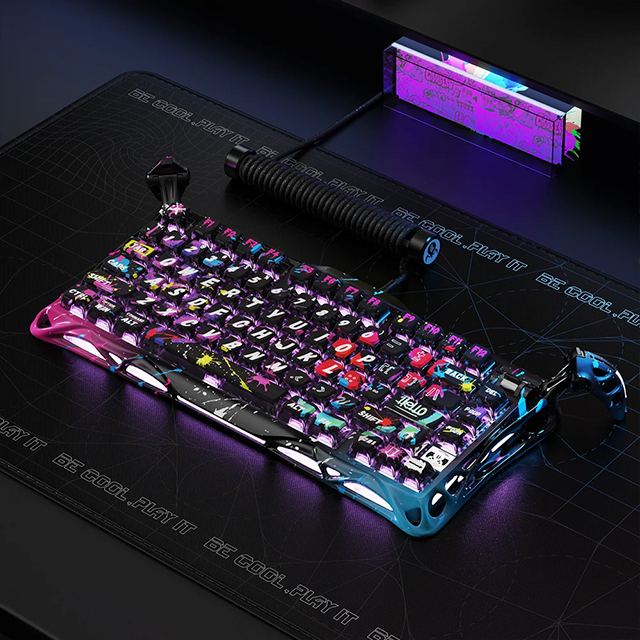 Teclado Gamer GravaStar Mercury V75 Pro Special Edition Neon Graffiti, 75%, switches magnéticos Hall Effect, 8000Hz, RGB, USB-C