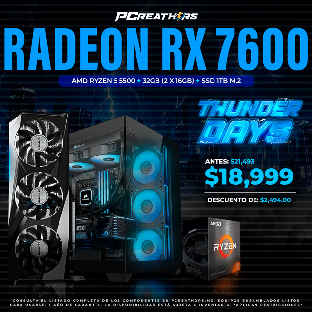 TD001 - EQUIPO AMD Ryzen 5 5500 + 32GB RAM (2X16GB) + Radeon RX 7600