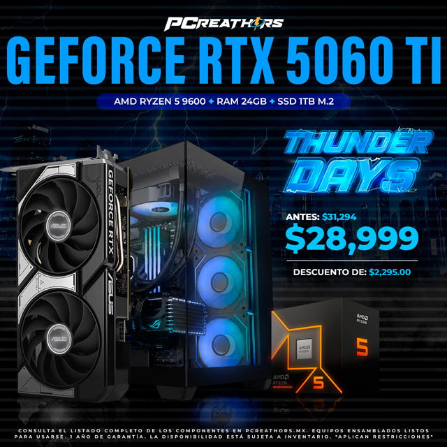 TD005 - EQUIPO AMD Ryzen 5 9600 + 24GB RAM (1X24GB) + NVIDIA GeForce RTX 5060 Ti
