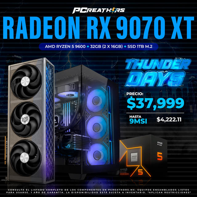 TD010 - Equipo AMD Ryzen 5 9600 + 32GB RAM (2X16GB) + AMD Radeon RX 9070 XT (9 MESES SIN INTERESES)