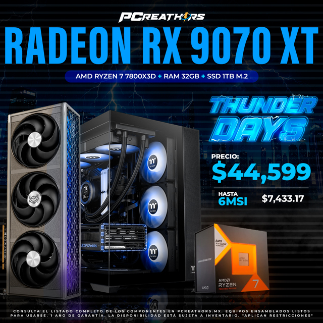 TD011 - Equipo AMD Ryzen 7 7800X3D + 32GB RAM (1X32GB) + AMD Radeon RX 9070 XT GAMING (6 MESES SIN INTERESES)