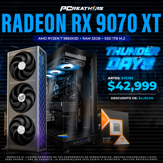 TD013 - Equipo AMD Ryzen 9850X3D + 32GB RAM (1X32GB) + AMD Radeon RX 9070 XT
