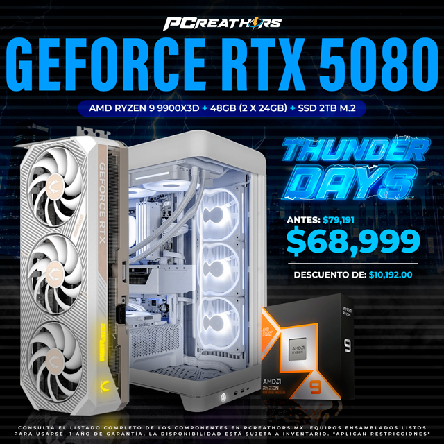 TD014 - Equipo AMD Ryzen 9900X3D + 48GB RAM (2X24GB) + NVIDIA GeForce RTX 5080