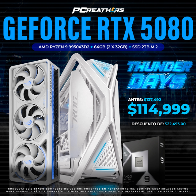 TD017 - Equipo AMD Ryzen 9 9950X3D2 Dual Edition + 64GB RAM (2X32) + NVIDIA GeForce RTX 5080