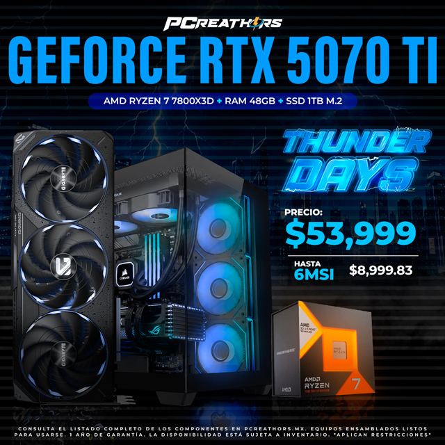 TD020 - Equipo AMD Ryzen 7 7800X3D + 48GB RAM (1x48GB) + NVIDIA GeForce RTX 5070 Ti