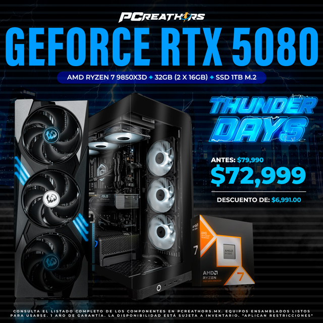 TD022 - Equipo AMD Ryzen 7 9850X3D + 32GB (2x16GB) + GeForce RTX 5080