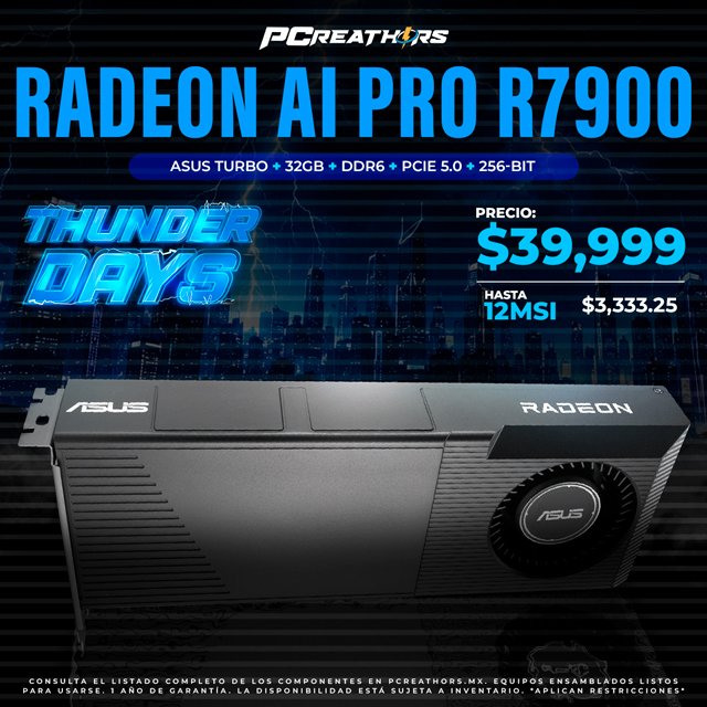 TDB003 - Tarjeta de Video ASUS TURBO Radeon AI PRO R7900, 32GB, DDR6, PCIE 5.0, 256-bit