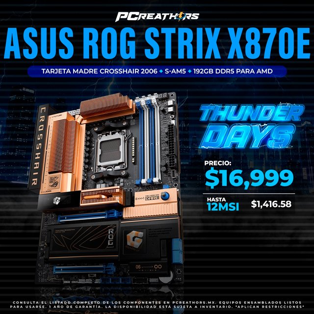 TDB005 - Tarjeta Madre ASUS ROG STRIX X870E CROSSHAIR 2006, S-AM5, AMD X870E, HDMI, 192GB DDR5 para AMD