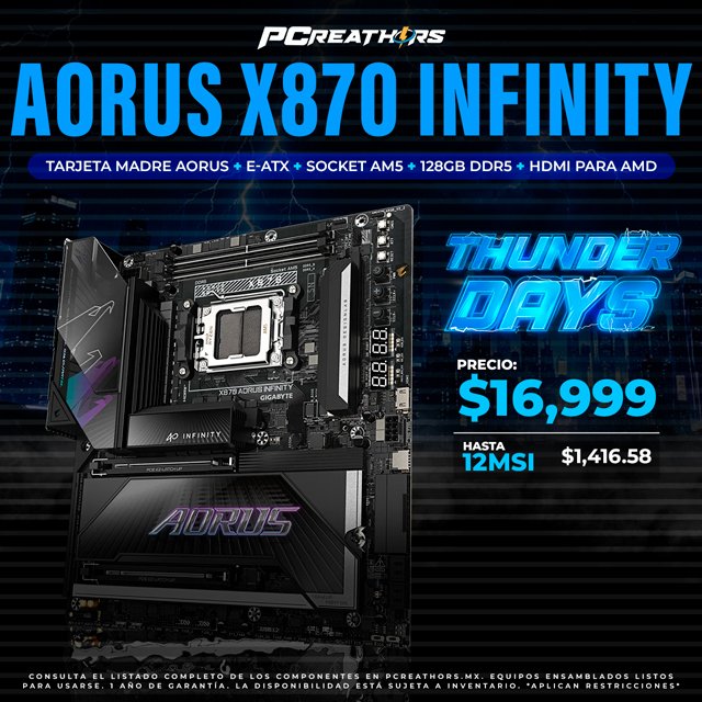 TDB006 - Tarjeta Madre AORUS X870 AORUS INFINITY, E-ATX, Socket AM5, AMD X870, 128GB DDR5, HDMI para AMD