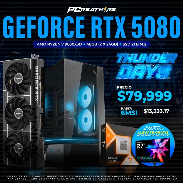 TDB010 - EQUIPO AMD Ryzen 7 9850X3D + 48GB (2x24GB) + GeForce RTX 5080