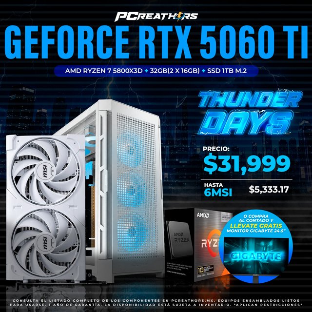 TDB012 - EQUIPO AMD Ryzen 7 5800X3D + 32GB (2x16GB) + GeForce RTX 5060 Ti