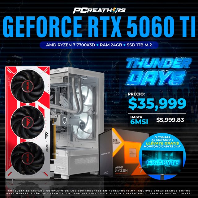 TDB014 - EQUIPO AMD Ryzen 7 7700X3D + RAM 24GB + GeForce RTX 5060 Ti