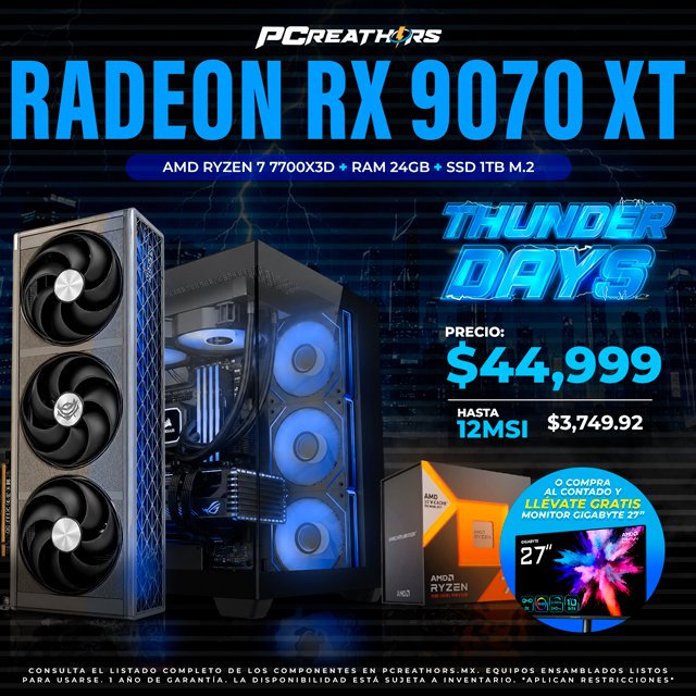 TDB018 - EQUIPO AMD Ryzen 7 7700X3D + RAM 24GB + Radeon RX 9070 XT