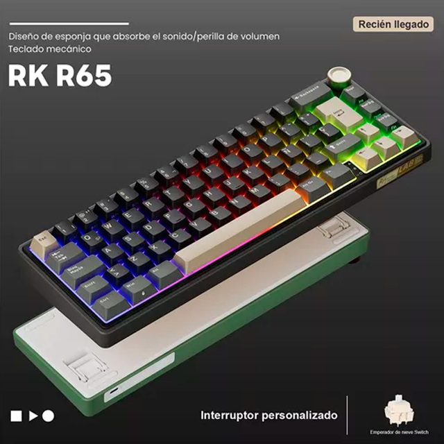 RK ROYAL KLUDGE RKR65PH Teclado Gamer, 60% RGB retroiluminado teclado mecánico color Negro.