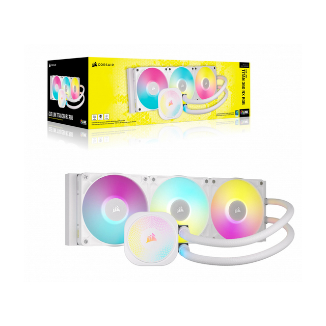 Corsair iCUE LINK TITAN 360 RX RGB Enfriamiento Líquido para CPU, 3x 120mm, hasta 2100RPM, Blanco