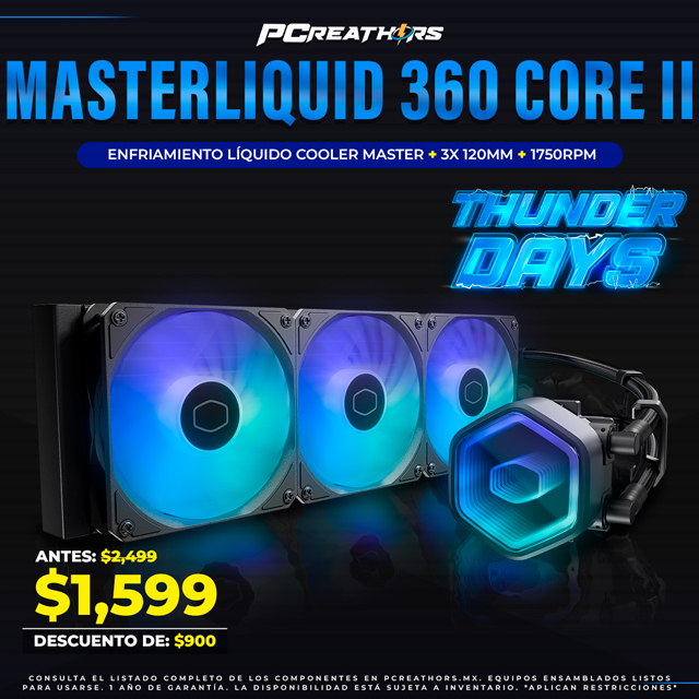 TUD005 - Cooler Master Masterliquid 360 Core II ARGB Enfriamiento Líquido para CPU, 3x 120mm, hasta 1750RPM, Negro