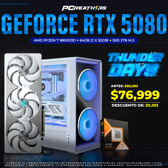 TUD031 - EQUIPO AMD Ryzen 7 9800X3D + 64GB (2 x 32GB) + GeForce RTX 5080