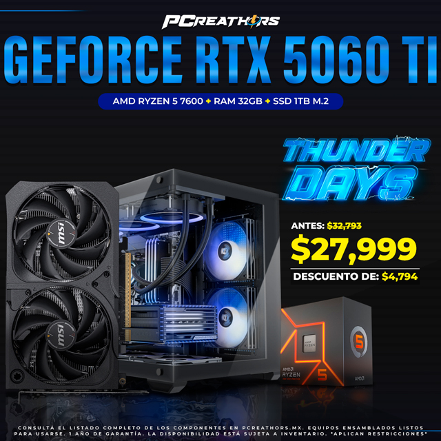TUD032 - EQUIPO AMD Ryzen 5 7600 + 32GB + GeForce RTX 5060 Ti