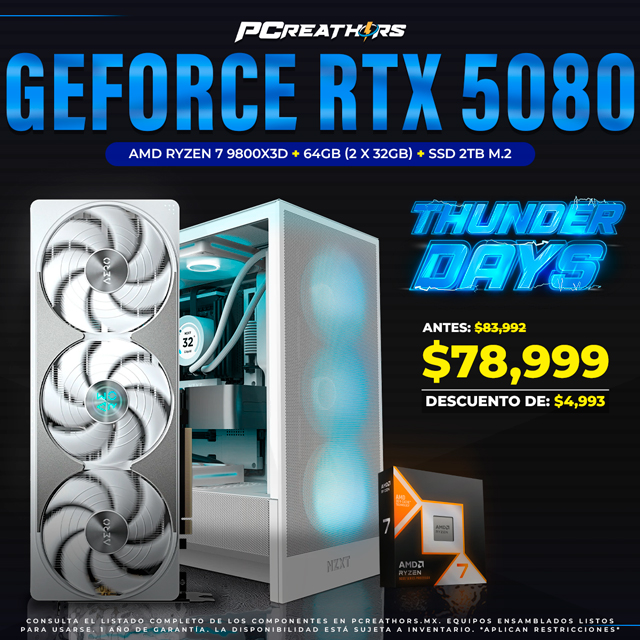 TUD033 - EQUIPO AMD Ryzen 7 9800X3D + 64GB (2 x 32GB) + GeForce RTX 5080