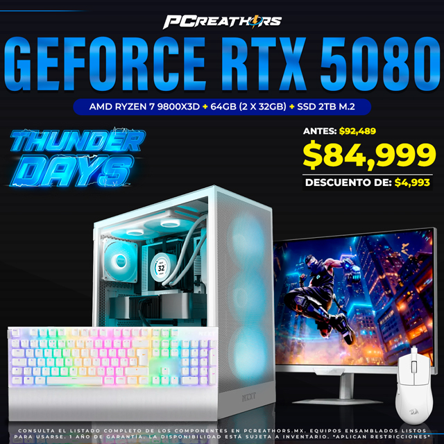 TUD034 - EQUIPO AMD Ryzen 7 9800X3D + 64GB (2 x 32GB) + GeForce RTX 5080 + MONITOR MSI 27" + TECLADO Y MOUSE