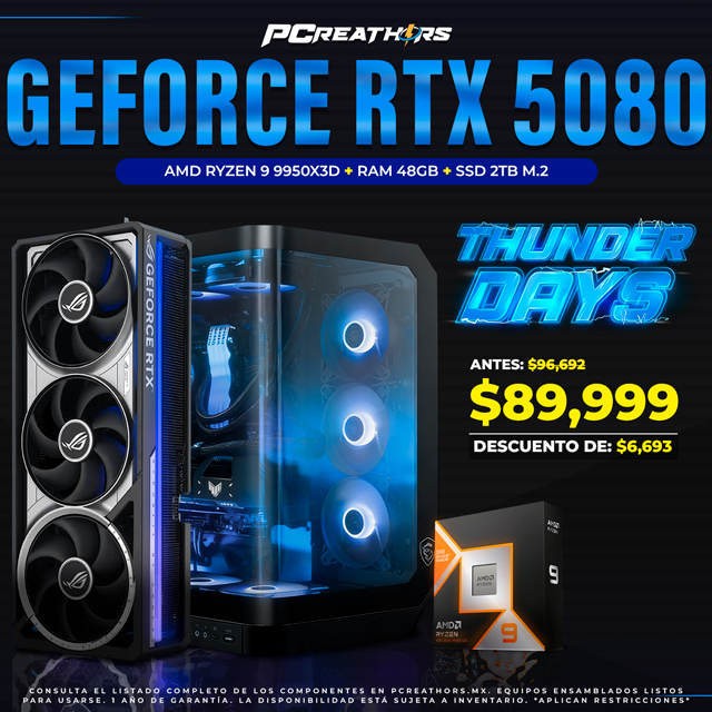 TUD036 - EQUIPO AMD Ryzen 9 9950X3D + 48GB (2 x 24GB) + GeForce RTX 5080