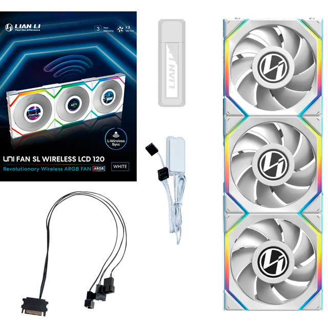Kit Ventiladores Lian Li UNI FAN SL LCD Wireless 120, 3x 120mm, 2000RPM, ARGB, Blanco