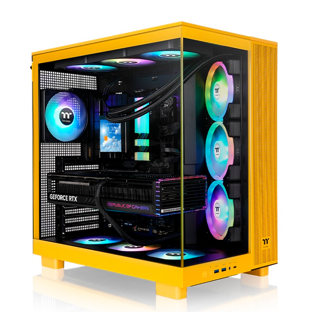 Gabinete Thermaltake View 380 XL TG ARGB Bumblebee, Midi-Tower, ATX/Micro-ATX/Mini-ITX, USB 3.0, sin Fuente, 4 Ventiladores Instalados, Amarillo