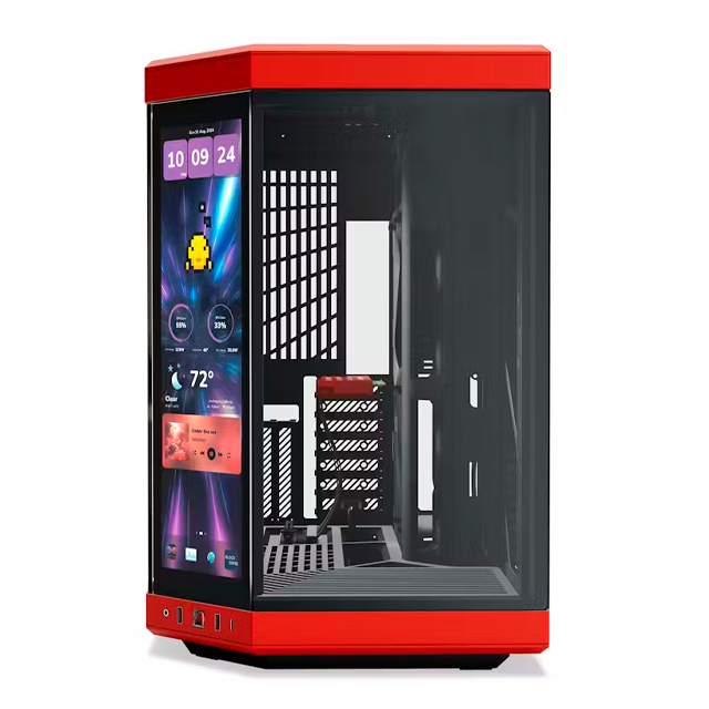 Gabinete HYTE Y70 Touch, Dual Chamber, ATX, Mid Tower, Panel Táctil LCD 4K Integrado, Negro y Rojo