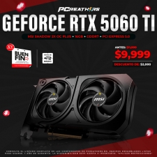 BFA043 - Tarjeta de Video MSI NVIDIA GeForce RTX 5060 Ti SHADOW 2X OC PLUS, 16GB 128-bit GDDR7, PCI Express 5.0