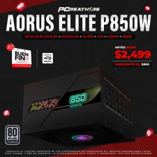 BFA066 - Fuente de Poder AORUS ELITE P850W 80 PLUS Platinum, Modular