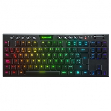 Teclado Gamer Mecanico Redragon Horus TKL RGB, Switches Blue Ultra Low Profile, Inalámbrico, USB 2.4Ghz, Bluetooth 5.0, Iluminación RGB, Español 