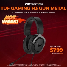 HW43 - ASUS Audífonos Gamer TUF Gaming H3 7.1, Alámbrico, 1.3 Metros + 1.3 Metros de Extensión, 3.5mm, Negro/Gris