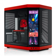 Gabinete HYTE Y70 Touch, Dual Chamber, ATX, Mid Tower, Panel Táctil LCD 4K Integrado, Negro y Rojo